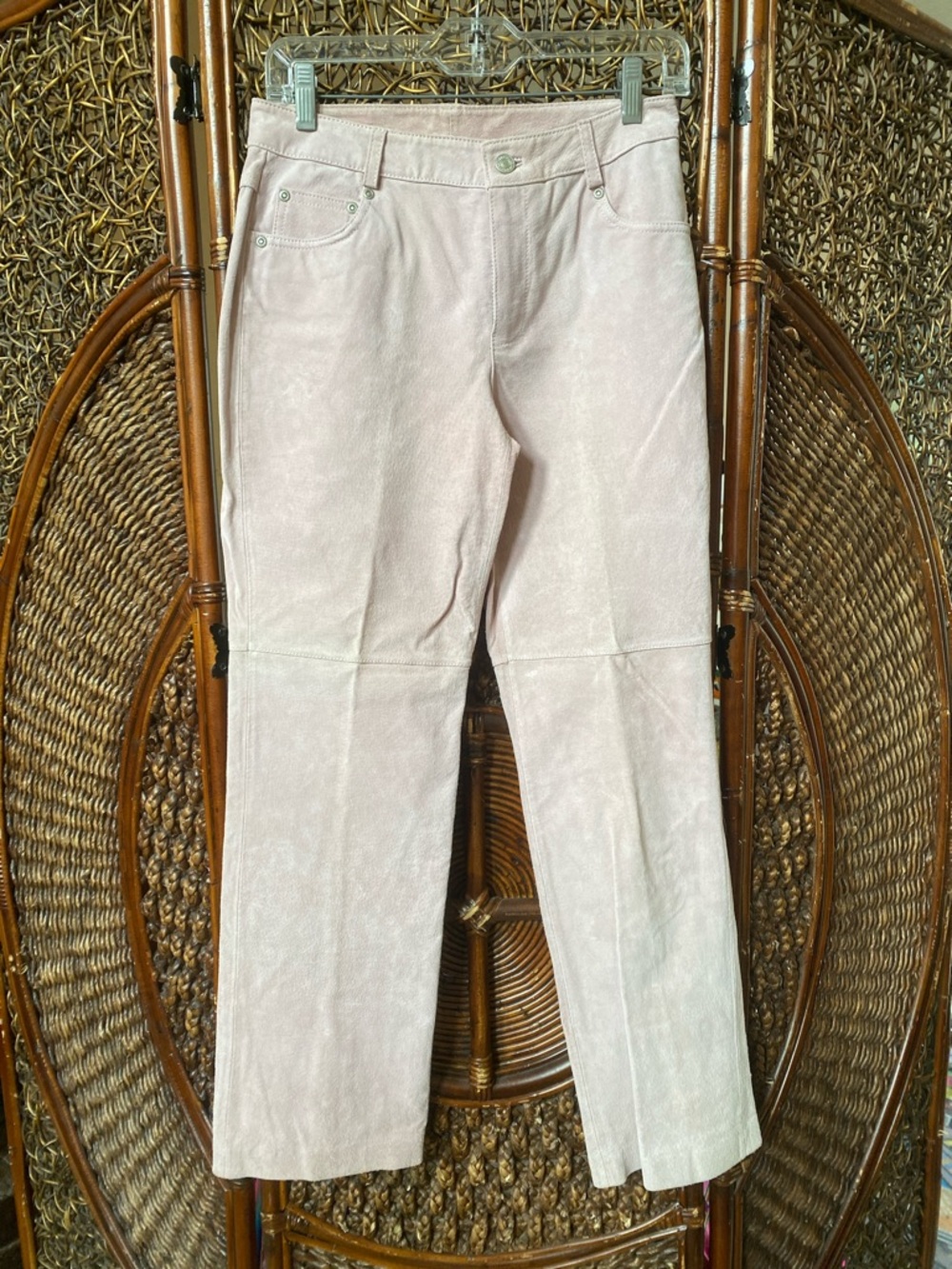 Jeanology Size 4 Light Pink Suede Leather Straight-Leg Pants